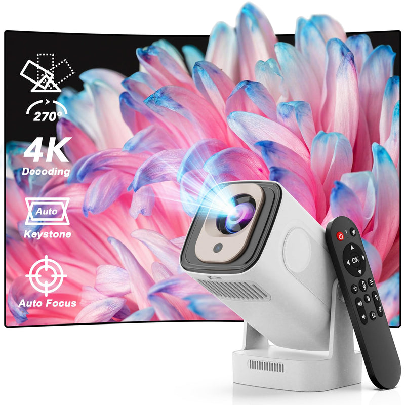 Update Mini Projector With WIFI 6 and Bluetooth 5.4, Portable Projector 210° Rotatable Support with Full HD 4K, Auto Focus & Keystone, 40“-130” Screen Movie Projector for Laptop/PC/Smartphone HY260pro