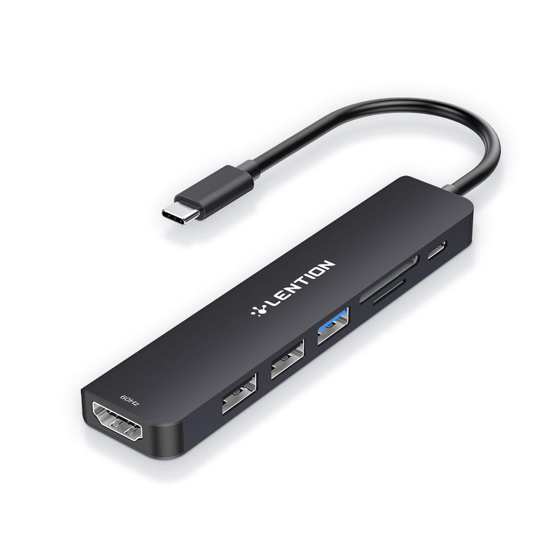LENTION USB C Hub with 100W Charging, 4K@60Hz HDMI, Dual Card Reader, USB 3.0 & 2.0 Compatible 2024-2016 MacBook Pro, New Mac Air/Surface, Chromebook, More, Stable Driver Adapter (CB-CE18p.Black) Black