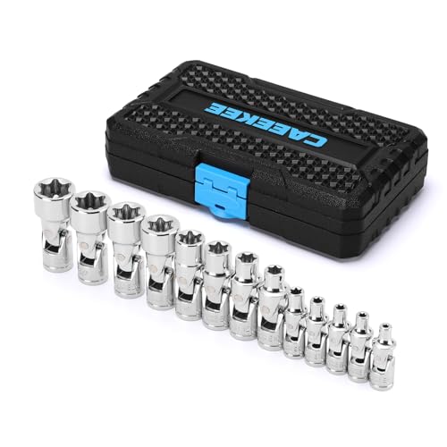 1/4" & 3/8" Drive Universal External Star Socket Set, 13-Piece Universal Joint External Torx Socket Set, CR-V, Storage Case