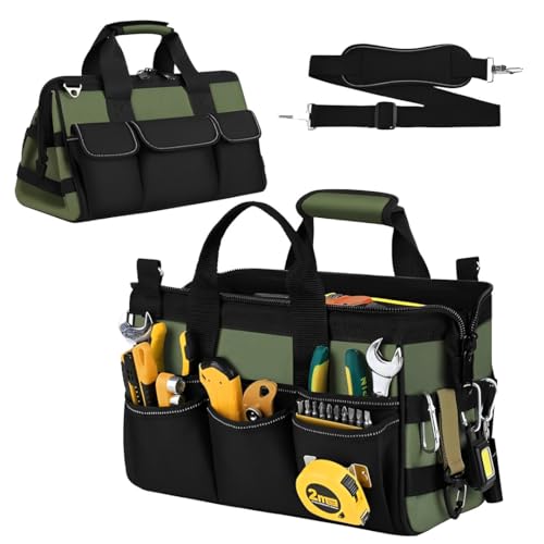 Heavy Duty Tool Bag, Canvas Utility Organizer with Shoulder Strap, Waterproof Electrician Mechanic Gardening Pouch, Wide-Mouth Zipper Storage Tote, Portable Handyman Tool Bag (12 inch) 12 inch
