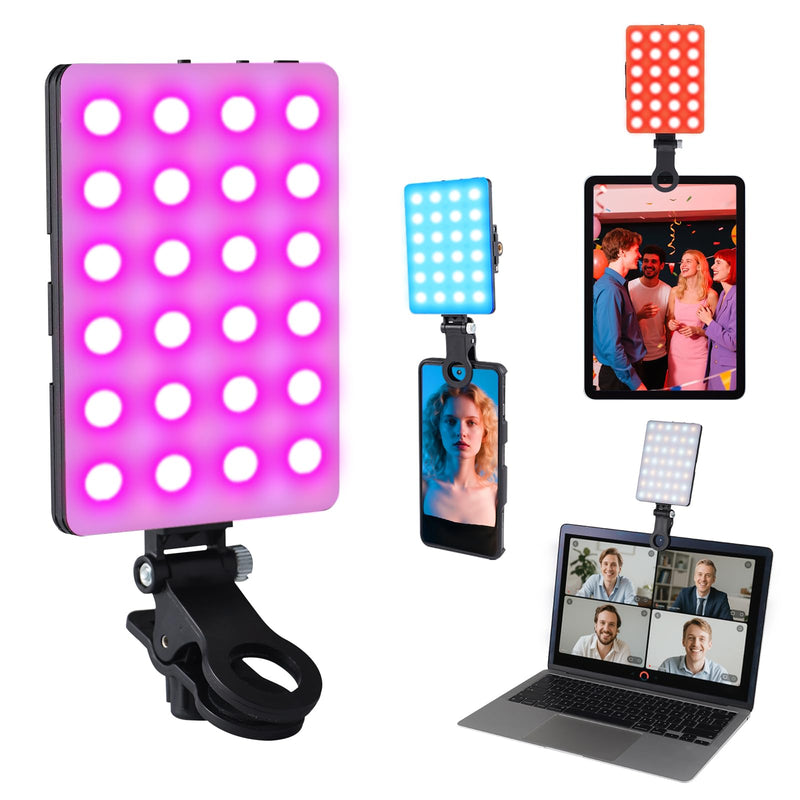 66 LED RGB Selfie Light, Dual Clip Phone Light LED Video Light Compatible with Phone, iPhone, iPad, Laptop for Zoom/TikTok/YouTube Videos 4.1x3.0 in
