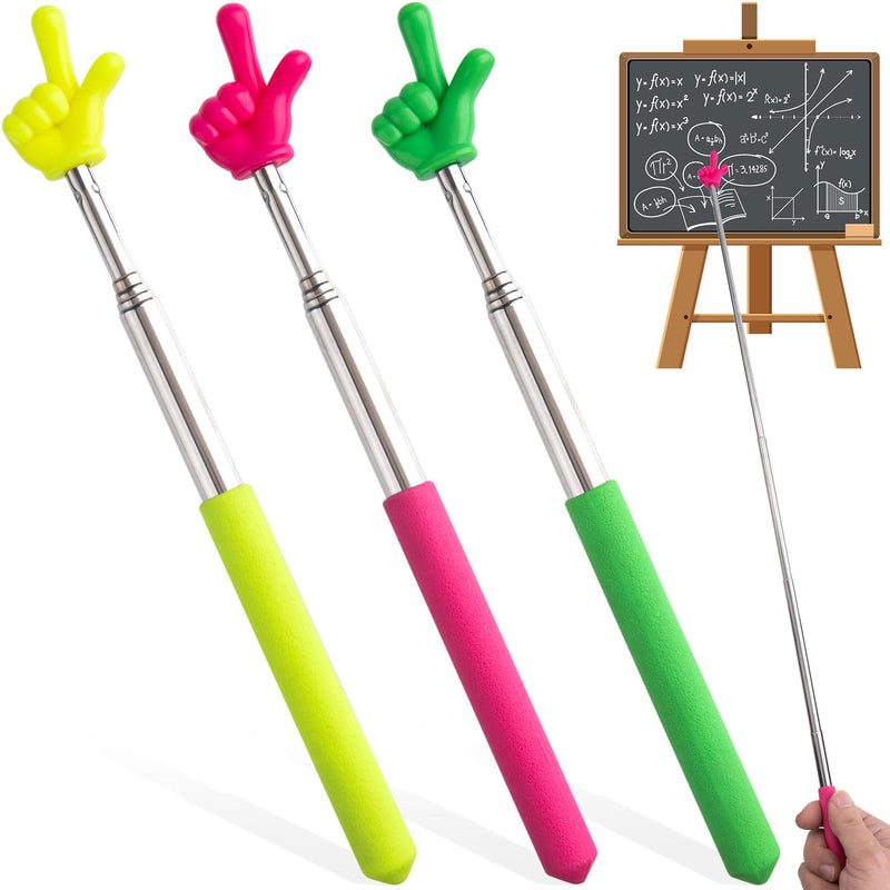 PAGOW 3 Pcs Retractable Teacher Pointer Sticks, Colorful Hand Pointer Stick, Student Finger Pointing Sticks, Extendable School Supplies for Reading, Classroom (Yellow+Green+Pink) (3pcs) Finger2, Yellow+Green+Pink