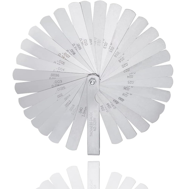 Moyata 32 Blades Stainless Steel Feeler Gauge Set for Precision Measuring Tool | Metric 0.02-1.0mm & Imperial 0.001-.040" - for spark plug spacing, valve clearance and gap width