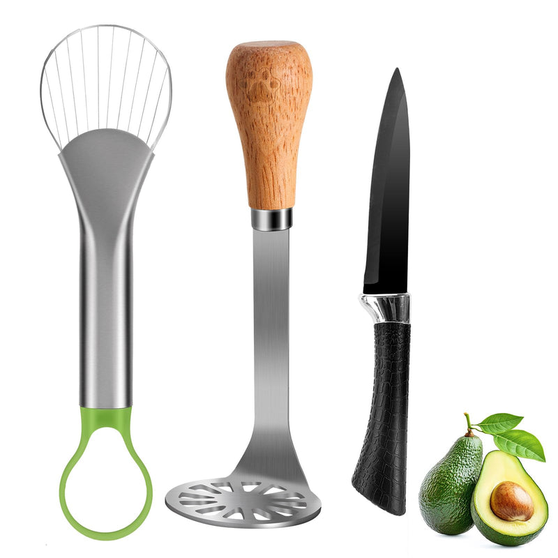 Avocado Slicer Tool,Stainless Steel Avocado Cutter Tool Set,Contains Avocado Knife,Avocado Masher and Fruit Knife,Used for Avacado Cutting and Peeling,is the Essential Masher Kitchen Tool.
