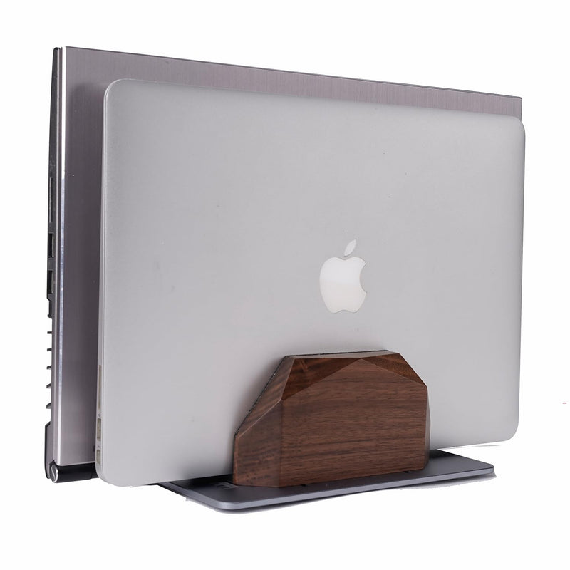Wood Vertical Laptop Stand for Desk, Dual Slot Adjustable Wooden Laptop Holder to Dock MacBook, MacBook Pro and Gaming Laptops, Solid Black Walnut Black Felt