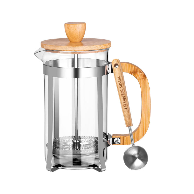 MERMOO YILAN French Press 20oz(600ml) High Borosilicate Glass Portable Coffee Maker with Bamboo lid and handle Easy to Clean Multi-Purpose Coffee & Tea Maker for Home/Office/Camping