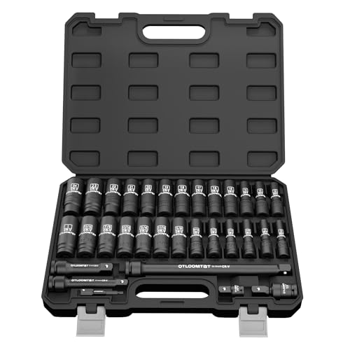 OTLOOMTBT 32PCS Impact Socket Set 1/2" Drive Metric & SAE Deep Sockets 1/2 Inch 32 PCS