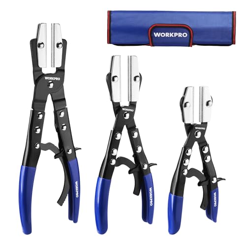 WORKPRO 3-Piece Ratcheting Hose Pinch Off Pliers Set with Storage Bag Blue