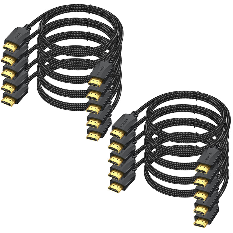 3FT HDMI Cable 10-Pack, 4K HDMI Cable Multipack Braided- High Speed Shielded HDMI 2.0 Cable Male to Male Flexible with Ethernet, 4K HDR 3D ARC & CL3 Rated for Splitter,Switch,KVM,Docking Station,PC,TV 3FT Black