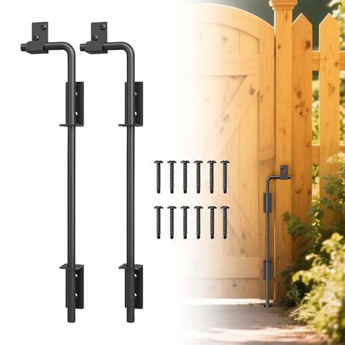 24" Heavy Duty Cane Bolts for Gates with Upgraded Square Hardware Gate Drop Rod with Black Finish for Wood PVC Vinyl Fences Gates, Double Doors-2 Pack 24Inch-2pack