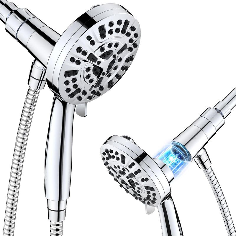 VOXON Magnetic High Pressure Shower Head, 10-Mode Handheld Shower Head, Built-in 2 Power Wash, Adjustable Shower Head with Handheld with Magnetic Docking & 60'' Hose, 2.5 GPM Showerhead with 5'' Face Silver