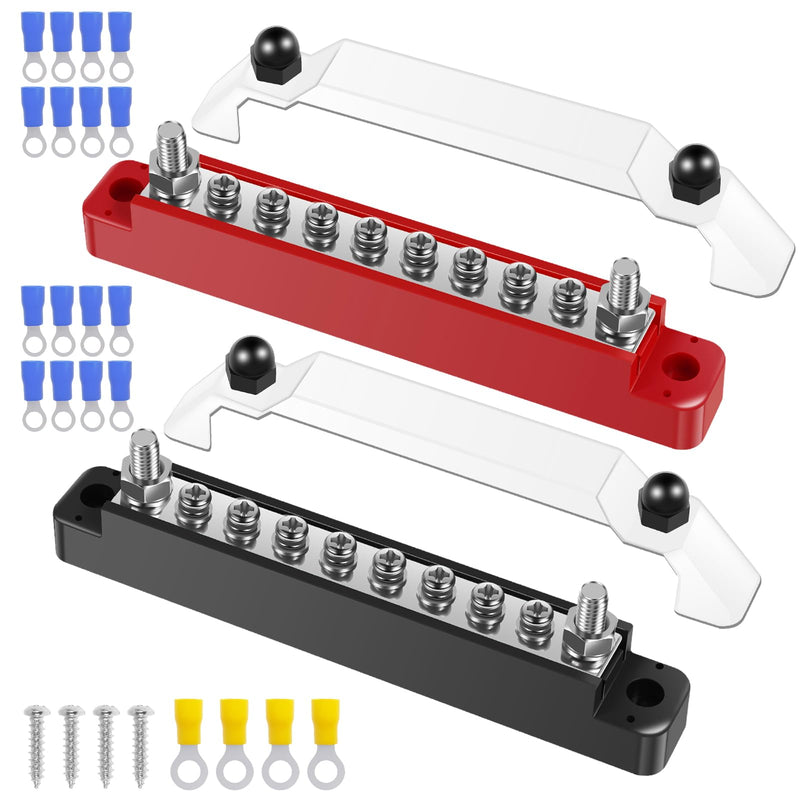 Pack of 2 Busbar Distribution Block 12 V Copper Bus Bar with 2 x M6 8 x M4 Bolt Distribution Block 130 A AC 150 A DC Busbar Distributor Power Distribution Block for Cars Motorhomes Marine Solar