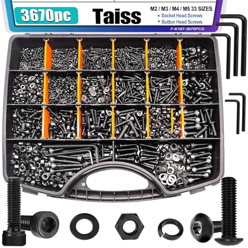 Taiss 910PCS Metric Screw Assortment M2 M3 M4 M5 M6,304 Stainless Steel Button Head Socket Cap+3670PCS Metric Screw Assortment M2 M3 M4 M5 33 Sizes Button & Socket Head Screws