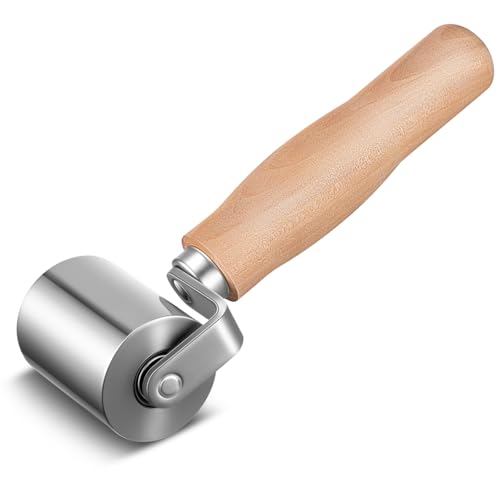 2-1/2" Steel Seam Roller for Rv Roof Repair, Heavy Duty Curved End Ball Bearing Sealant Steel Seam Roller with Wood Handle for Vinyl Flooring Sealing Edges