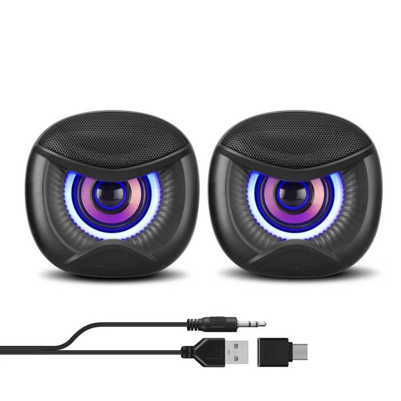 USB Computer Speakers for RGB Lighting, PC Speakers with a USB-C Interface are Suitable for Desktop Laptop Monitor, Owl Eye Design, Blue Lights Blue light