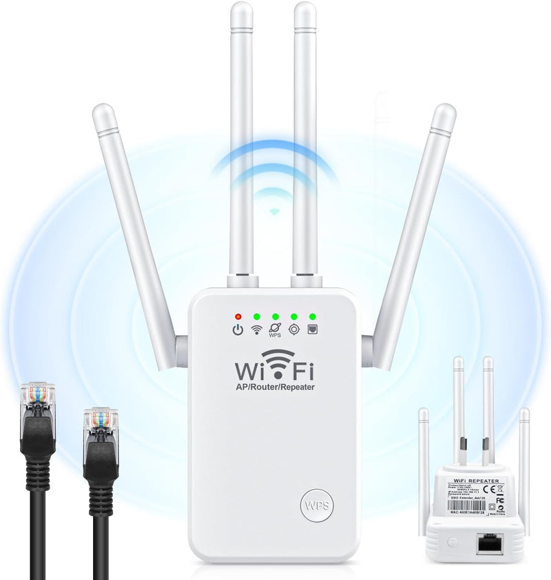 2025 WiFi Extender Internet Booster, 10000 Sq.ft Long Range Repeater Wireless Routers Amplifier, Mesh Wi-Fi 80% Faster | Broader Than Ever, Support More Network Devices at Home, 1-Tap Setup white