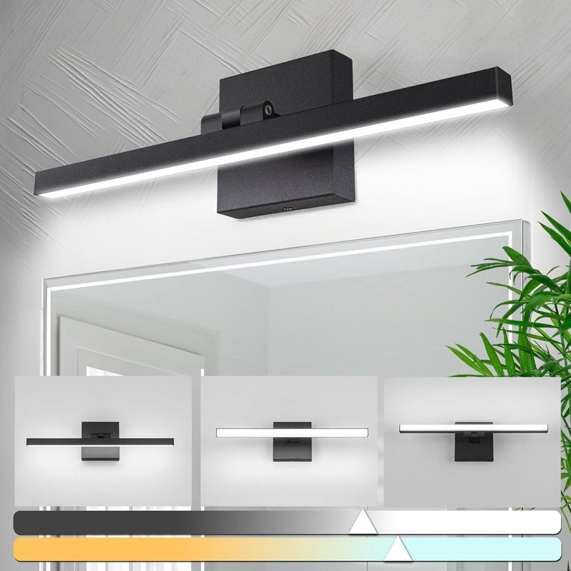 zouzai Second Generation Modern LED Bathroom Vanity Light Bar Black IP44 Over Mirror Bath Wall Fixture 5CCT Adjustable, Dual-Sided, 180° Adjustable Angle (16 inch) 16 inch