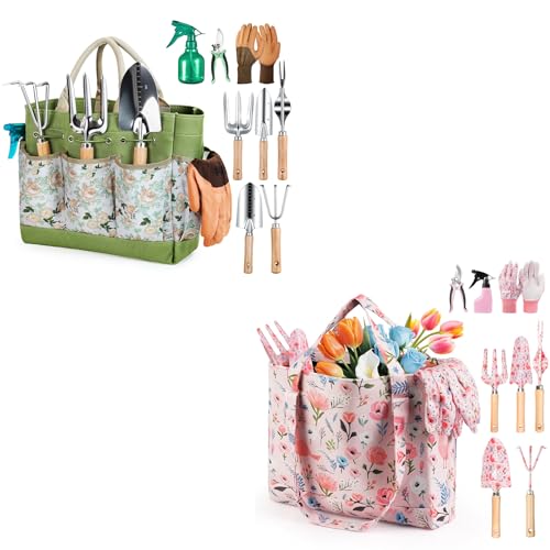 Gardening Tools 9 Piece and 10 Piece Heavy Duty Gardening Tool Set with Flower Organizer, Fashionable and Thoughtful Gifts for Garden Women