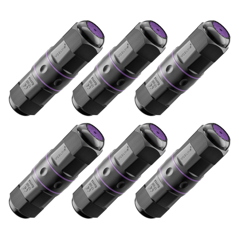 VCELINK Outdoor Waterproof RJ45 Coupler IP68 - Compact Design for Tight Spaces, Shielded Waterproof Ethernet Connector, Cat6/Cat5E/Cat5, PoE, 3.64in (Purple-6 Pack) 6