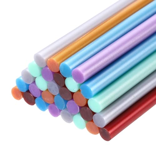 uxcell 30pcs Mini Hot Glue Sticks 4 inch x 0.28 inch High Sticky Hot Glue Gun Sticks, Metallic Multicolor