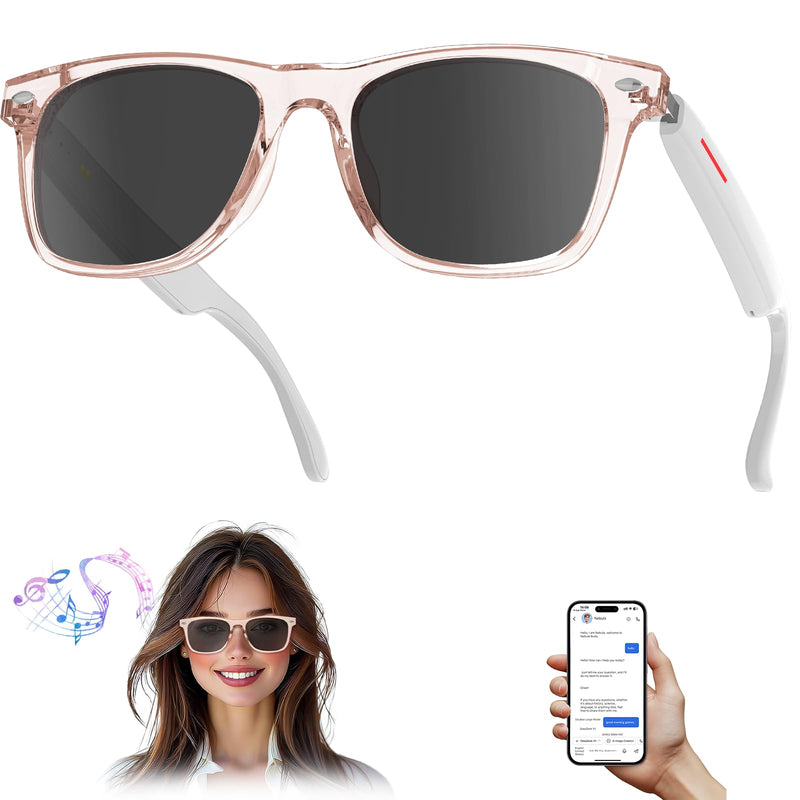Ai Smart Sunglasses, Translation Glasses with UV400/ Bluetooth Speaker/110+Languages/Voice Control/AI Chat & Hands-Free Calling,Smart Glasses for Men/Women, Travel&Work(Pink)