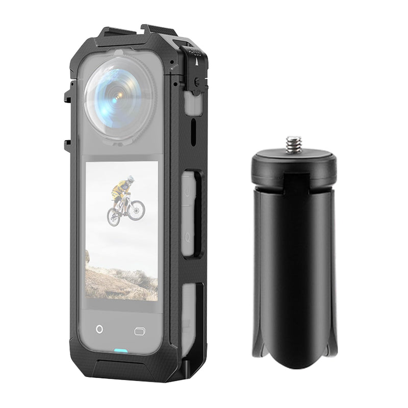 Mini Tripod+Cage for Insta 360 X5, Protective Frame Case with Adapter for Selfie Stick/Mic/Flash Light,Quick Release Interface for Insta 360X5 Accessories