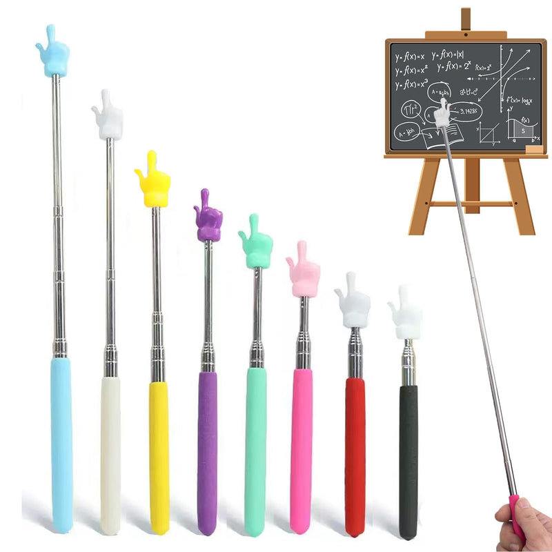 8 Pcs Telescopic Teacher Pointer Finger Pointer Stick for Teachers Coach Presenter, Extendable Hand Pointer Finger Pointer Stick, Extends to 21.7 Inches (8 Colors)