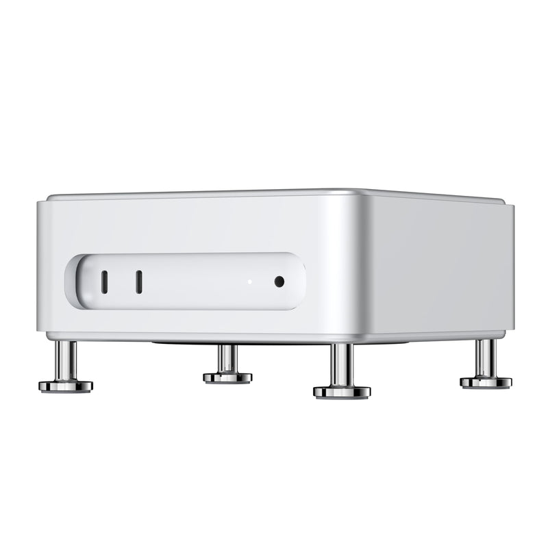 Mac mini M4 Box Holder with Power Switch, a Tailored Aluminum Stand case with Open Space airflows, Horizontal Space-Saving Design, Patent Pending - (Silver) Silver