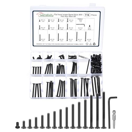 METALLIXITY Crib Screw Replacement Set Galvanization Barrel Nuts 114Pcs M6-1x16/20/25/30/35/40/45/50/55/60/65/70/75/80mm Black 114