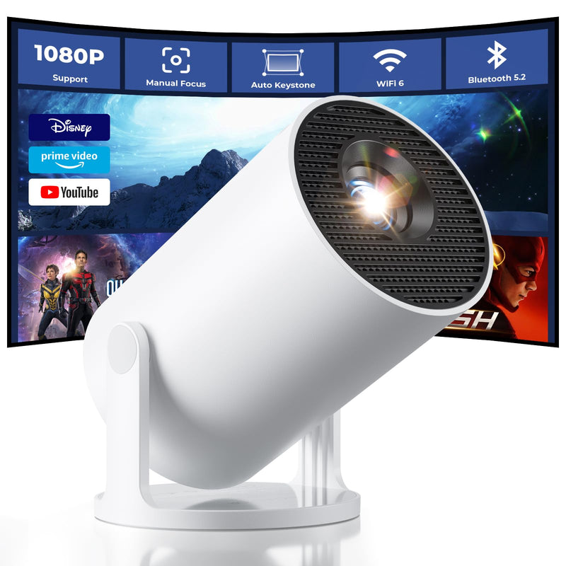 CLOKOWE Mini Projector with WiFi and Bluetooth - Built-in Apps, Smart Portable Projector with 180° Rotation, Auto Keystone, Support 1080P, Compatible with HDMI/USB/TV Stick/Smartphone/Laptop 2025 Upgraded projector with Apps