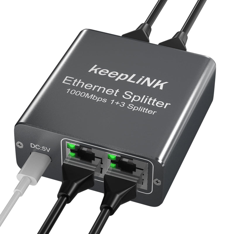 Gigabit Ethernet Splitter 1 to 3, Network Splitter with USB Power Cable, 1000Mbps RJ45 Internet Adapter 1000Mbps High Speed for Cat 5/5e/6/7/8 Cable Metal Case