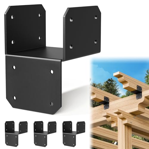 4Pcs 4x4 Joist Anchor Connector - Heavy Duty Steel Post Cap Tie Brakcet, 16 Gauge Carbon Steel 4x4 Post Connector Brackets, Post to Beam Connector Fits 2x4 Lumber(Actual Size 3.5"x3.5") 4 pcs