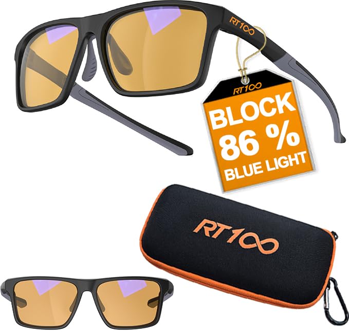 HD Premium Gaming and Computer Screen Yellow Tint Glasses Blue Light Blocking 86% Reduce Glare Anti Eyestrain P1a Matte Black