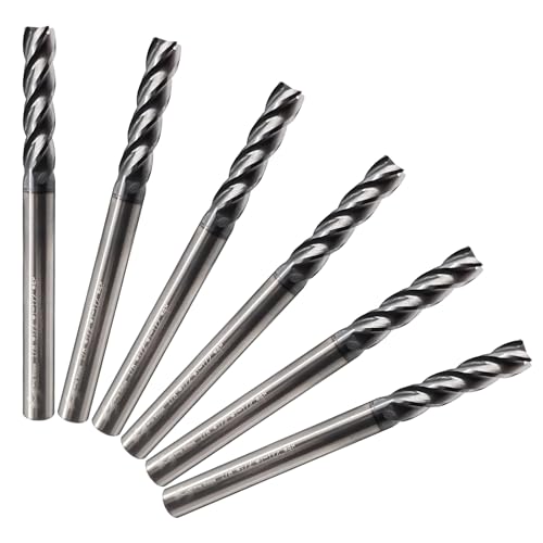 6Pcs 1/8" Carbide Square End Mill 4-Flute TIALN Coated CNC Milling Bits 1/8 in 6