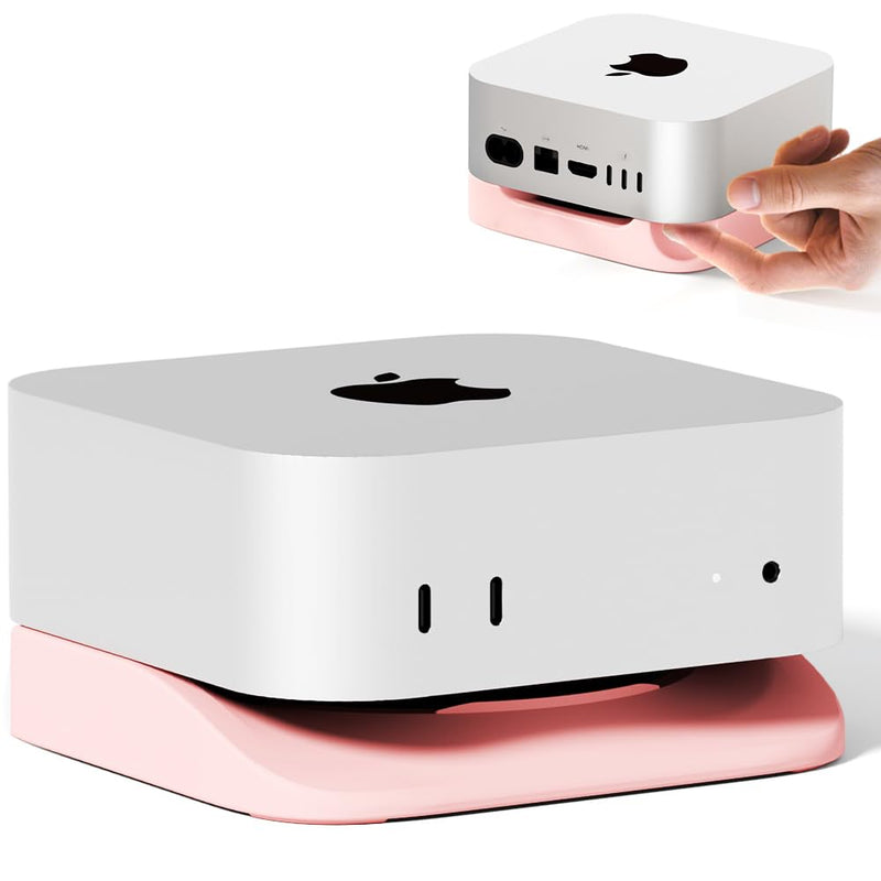 ELETIUO Desk Stand for Mac mini M4/M4 Pro 2024,Silicone Desktop Mount with Heat Dissipation,Anti-Slip Base,Easy Power Button Access,Space-Saving for Improved Cooling & Desk Organization,Pink Pink