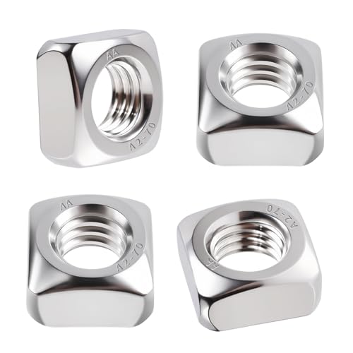 25 Pcs Square Nuts, M10 Thread, 17mm Side x 8mm Thick M10×17×8mm Silver 25 pcs