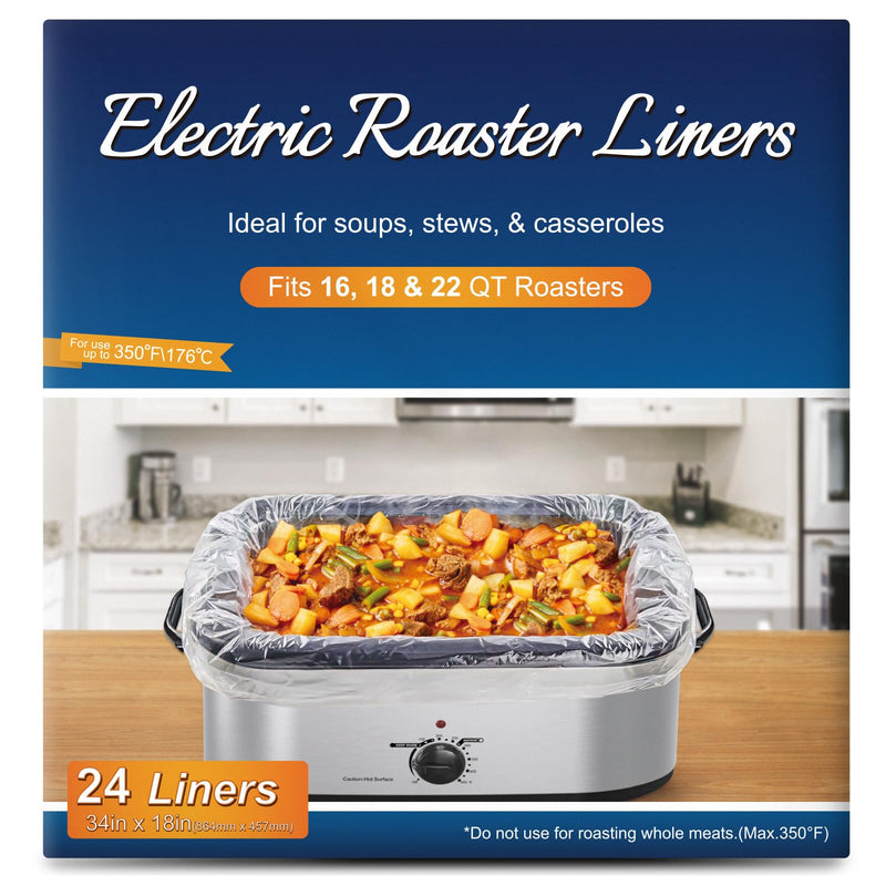 Electric Roaster Liners 24 Count, Disposable Plastic Cooking Bags for 16, 18, 22 Quart Roasters, Size 18 x 34 Inches 24-Pack