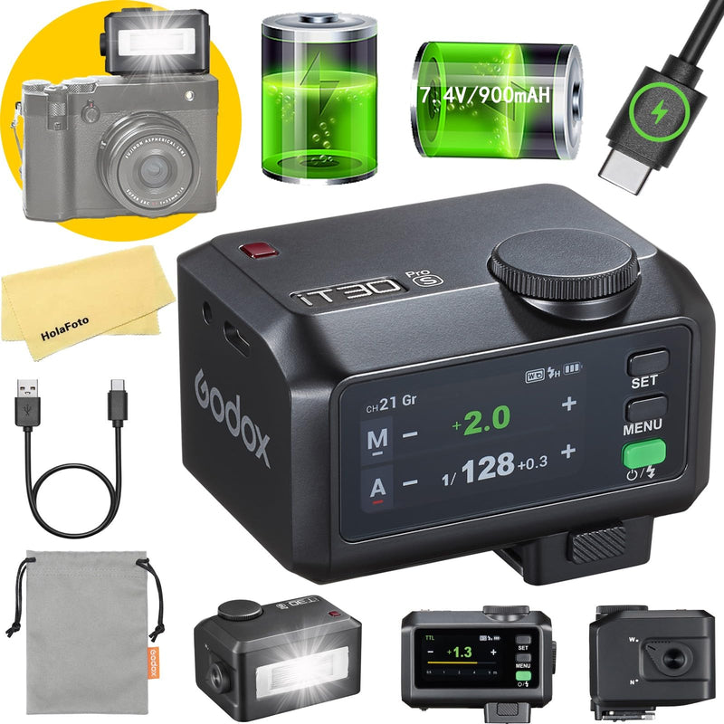 GODOX iT30 Pro S iT30Pro S TTL Mini Camera Flash for Sony Flash,Touchscreen,7.4V/900mAh Lithium Battery,1.5s Recycle,2.4G HSS 1/8000,for Sony ZV1 ZV-1F ZV-E10 A6400 A6700 A7IV A7III Etc Camera Flash iT30ProS Flash for Sony Cameras