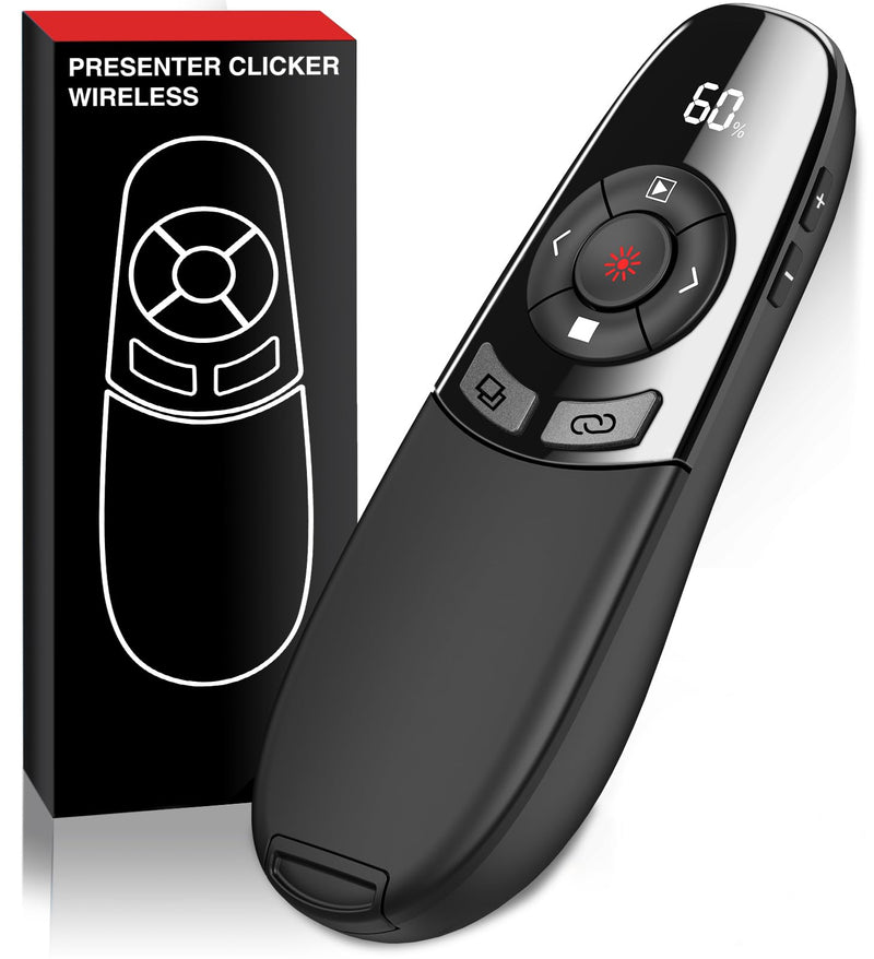 Wireless Presentation Clicker with Red Laser Pointer and Battery & Timer Display, Powerpoint Clicker for Mac Windows Keynote Google, Presenter Remote PPT Remote for Powerpoint Presentations AAA-Red-Timer-Battery Display