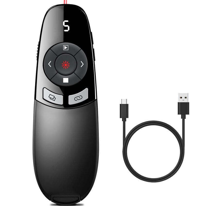 Presentation Clickers for PowerPoint with Timer, Wireless Rechargeable Laser Pointer for Laptop Presentations Remote, Power Point Remote Clicker for Computer/Mac/PPT/Google Slide Advancer