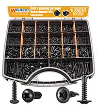 weideer 1095pcs Self Tapping Screws #8#10 M2 M3 M4,410 Stainless Steel Black Oxide Truss Head and Carbon Steel Phillips Pan Head Self Tapping Screws Assortment Kit