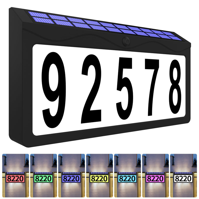 Solar Address Sign, Lighted Address Plaque Outdoor Waterproof, Illuminated RGBW Color Address Numbers, House Numbers for Home Street Mailbox Outside Black(RGBW) 6.5 IN(wall mounted)
