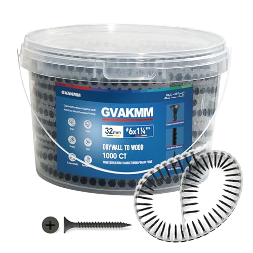 #6×1-1/4 inch Drywall to Wood Collated Screw – 1000 Count,Collated Black Wood,Drywall,Sheetrock Screw 1-1/4 inch