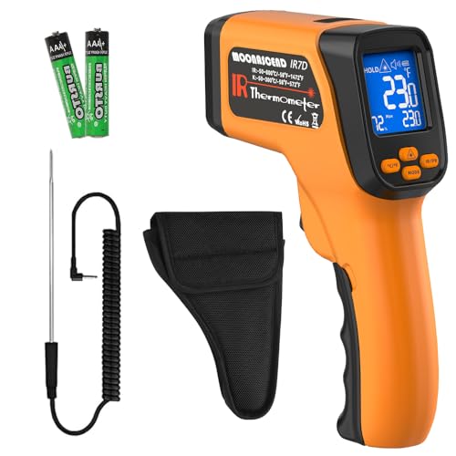 58°F to 1472°F Infrared Thermometer Gun, 12:1, K-Type Probe Yellow/-58°F to 1472°F and -58°F to 572°F