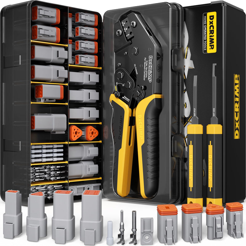 Deutsch DT Series Connector Crimping Tool Kit, 2/3/4/6 Pin Waterproof Automotive Electrical Connectors with 22–14 AWG Deutsch Crimp Tool & Pin Removal Tool for Automotive Wire Harness Repair DT Series | 2-6 Pin | Size 16