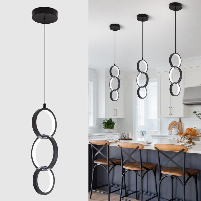 6000K Modern Led Pendant Light Fixture, 18W Black Spiral Led Pendant Lamp Chandelier Hanging Lamp,Adjustable Height Pendant Lights for Kitchen Dining Room Bedroom Kitchen Island, 1 Pack Black,6000K