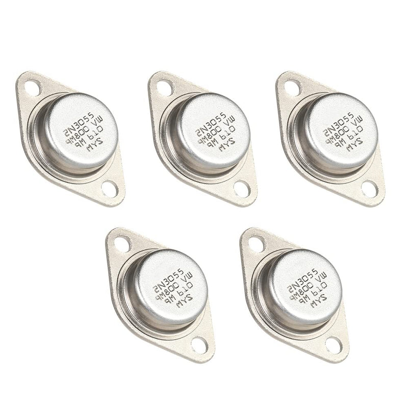 Pack of 5 Power Transistors Diameter 4 mm / 0.16 Inch 2N3055 Transistors 15A 100V Metal Housing Nut Washing Transistors NPN High Performance Transistor for Power Supply Circuits Series and Shutdown