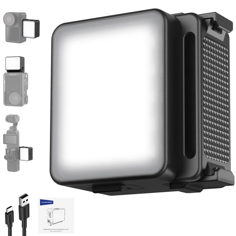 NEEWER Basics M20 Magnetic LED Camera Light Compatible with DJI OSMO Nano Action 3 4 5 Pro Cage NEEWER AC009 PRO Pocket 3 Accessories Expansion Adapter, Plastic Mini Fill Light Attachment 5600K CRI95+