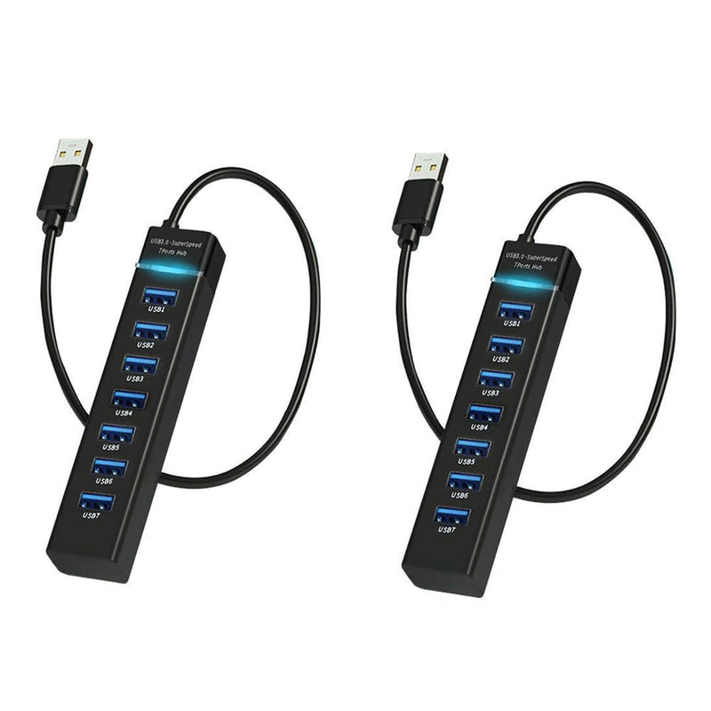 2 Pack 7 Ports USB Hub, Multiple Port USB Adapter with Indictor Light, High Speed Data Transmission Docking Station, Compatible with Mouse, Keyboard, Printer, Windows, MacOS, Linux