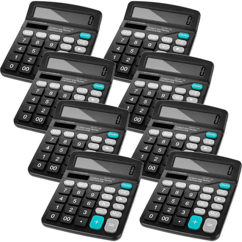 8PCS Desktop Calculators 12-Digit Dual Solar Power Calculator Handheld Basic Office Calculators with Large LCD Display and Big Sensitive Button for Office, School, Home (Black) 8